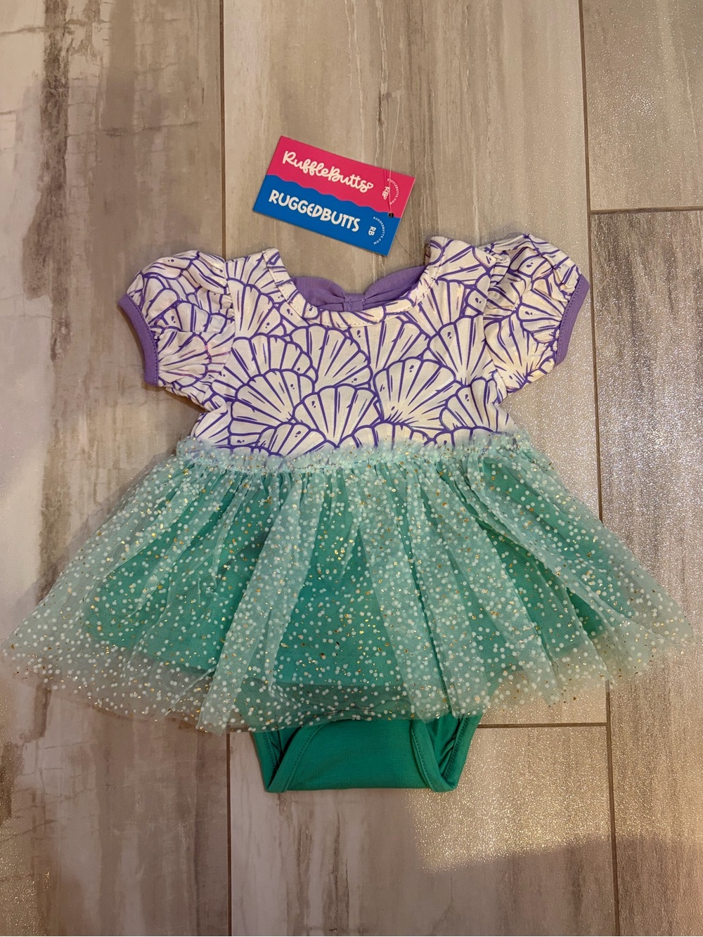 NWT RuffleButts Ocean Princess Little Mermaid Iridescent Twirl Romper Girls 0-3M